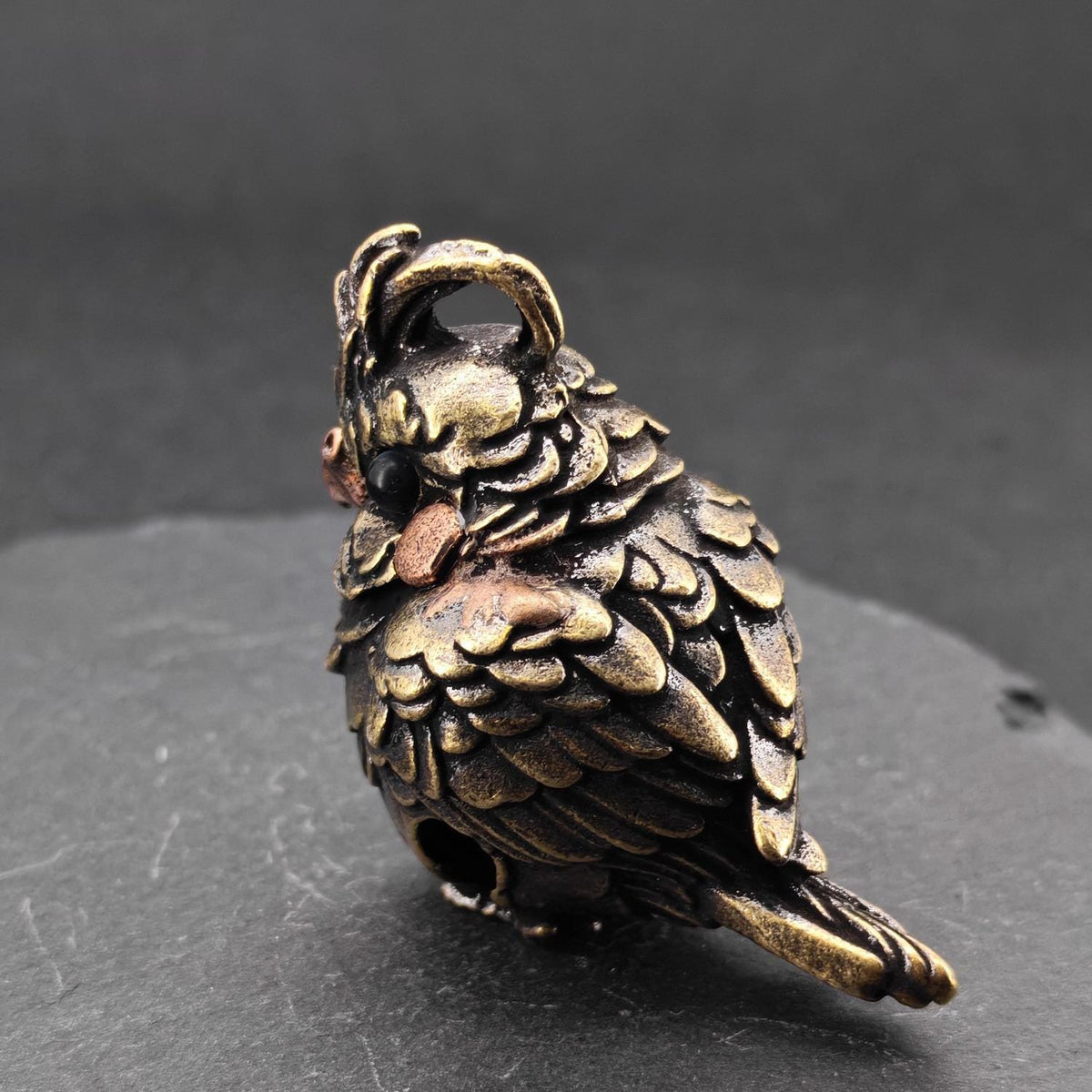 Miniature Brass Parrot Bell Figurine — Bag Charm & Shelf Ornament