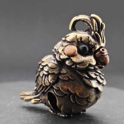 Miniature Brass Parrot Bell Figurine — Bag Charm & Shelf Ornament