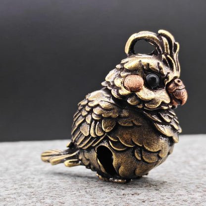 Miniature Brass Parrot Bell Figurine — Bag Charm & Shelf Ornament
