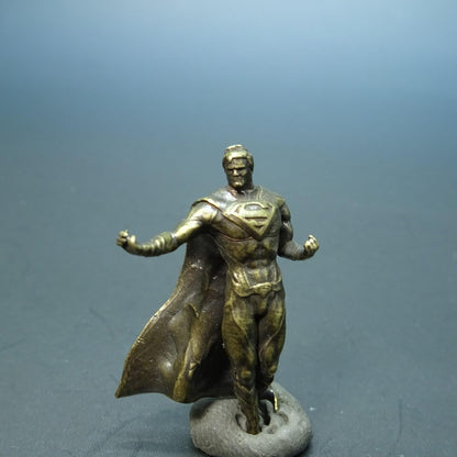 Brass Flying Superhero Figurine — Caped Hero Desk Sculpture & Comic Collector Miniature