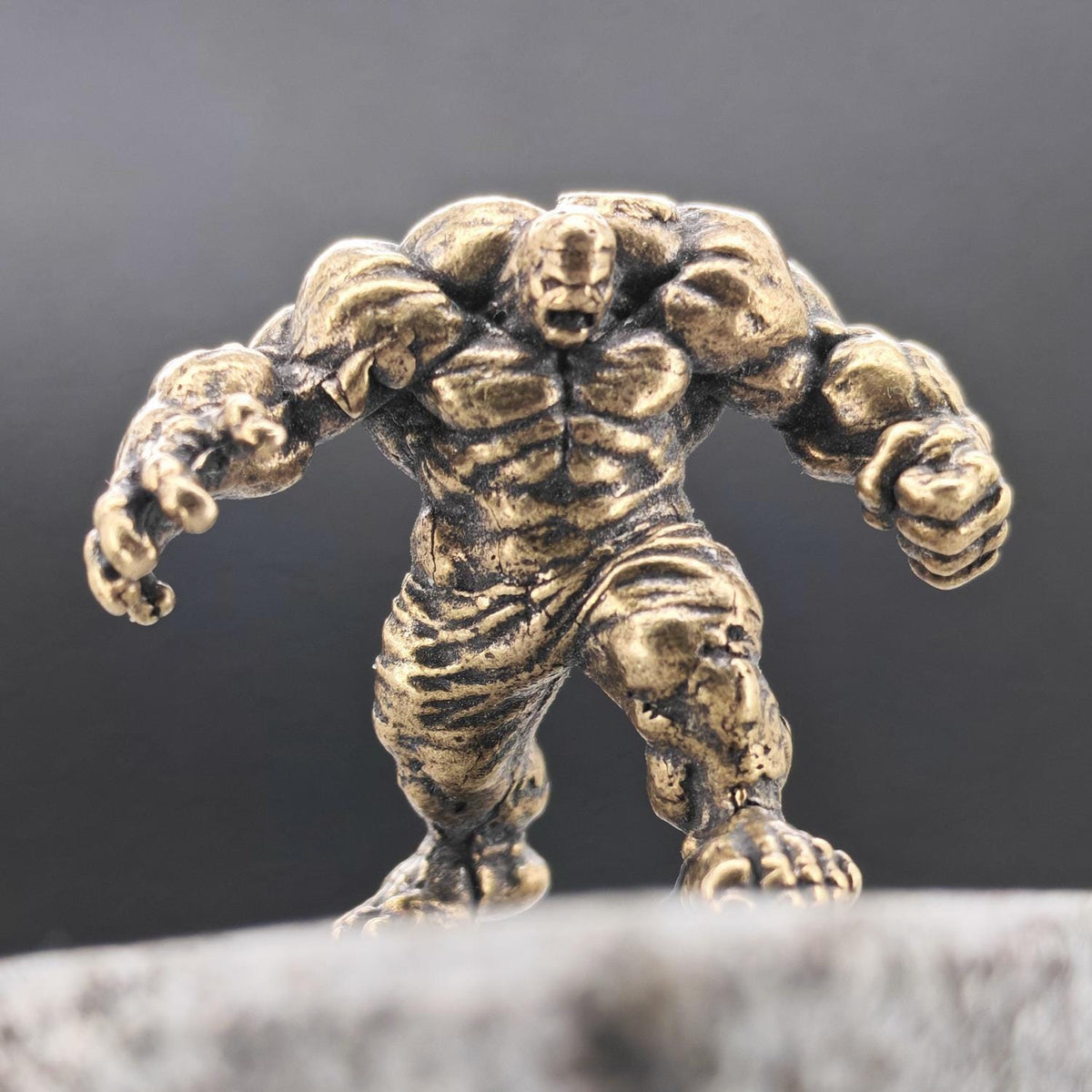 Brass Muscular Giant Figurine — Superhero Desk Sculpture & Collector Miniature