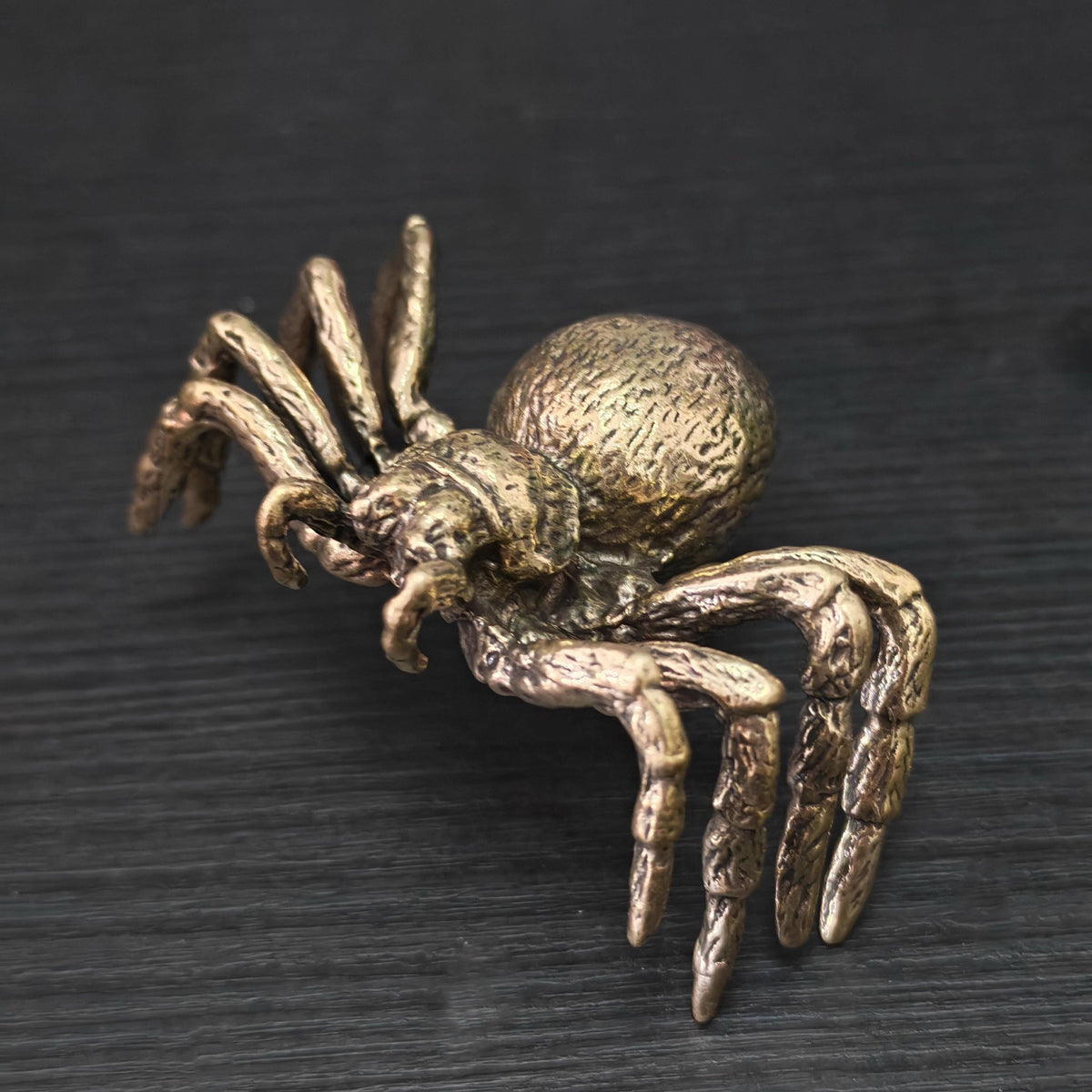 Solid Brass Spider Figurine – Gothic Miniature Sculpture & Desk Accent