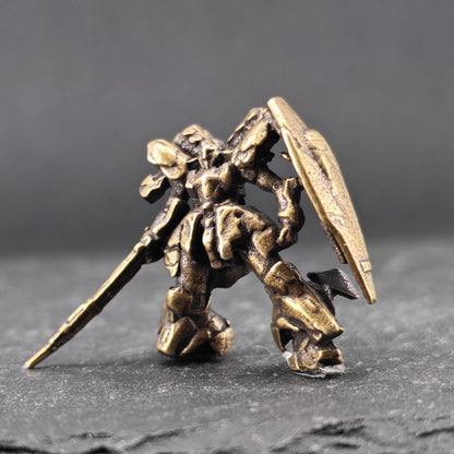 Brass Red Mobile Suit Miniature — Tiny Diorama Figure for Terrarium & Aquascape