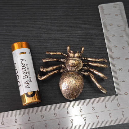 Solid Brass Spider Figurine – Gothic Miniature Sculpture & Desk Accent