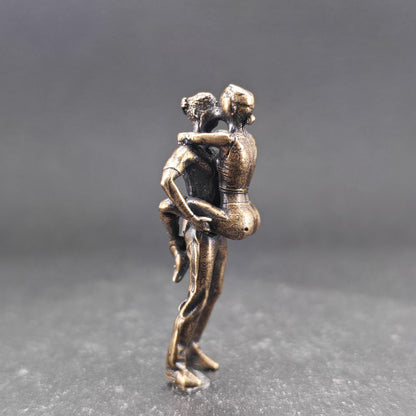 Brass Couple Embrace Figurine — Miniature Romantic Desk Collectible