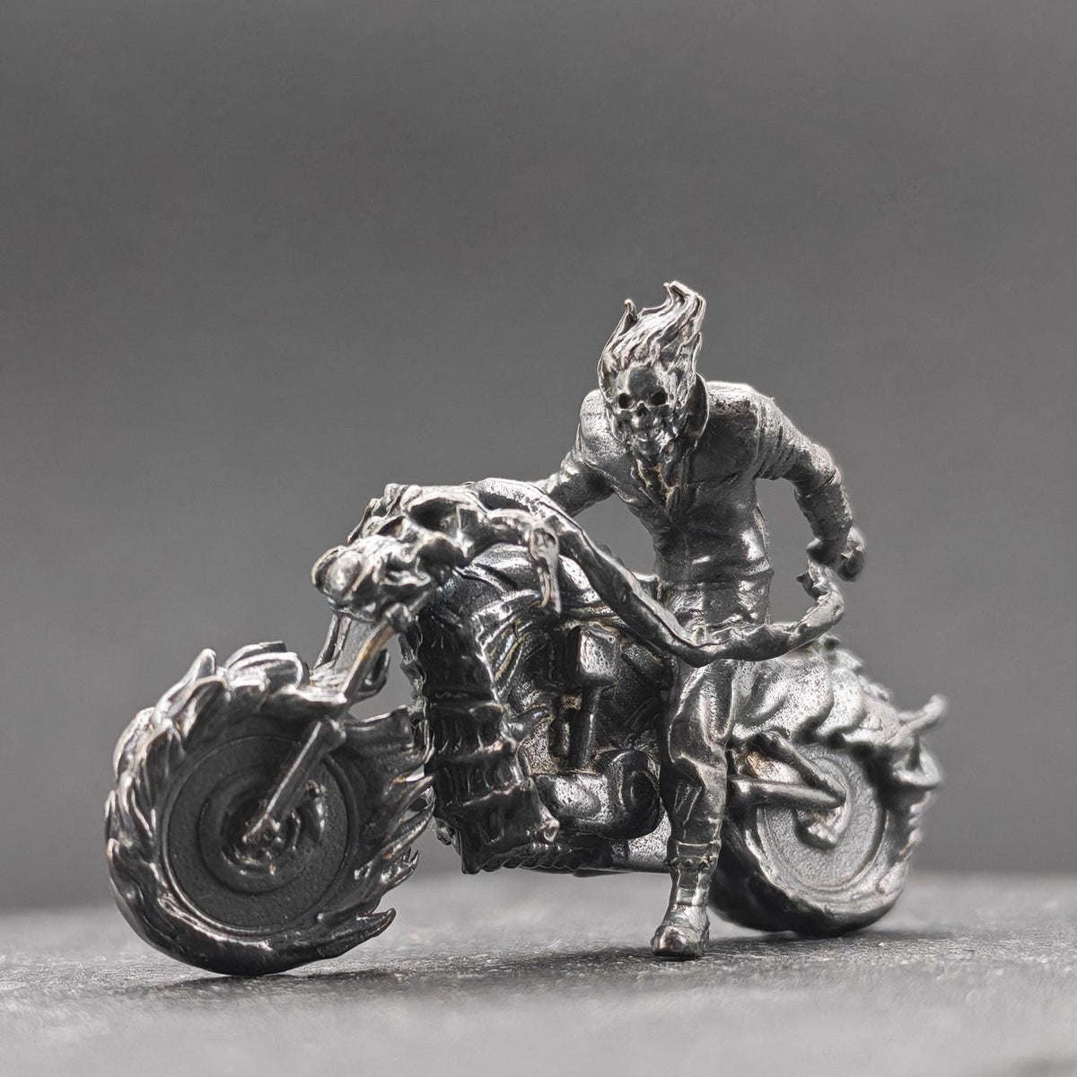 Aged Brass Motorcycle Rider Figurine — Biker Desk Sculpture & Collector Miniature
