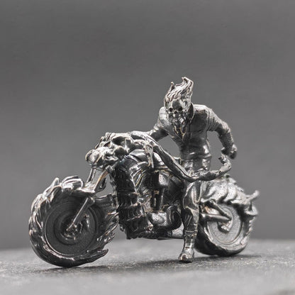 Aged Brass Motorcycle Rider Figurine — Biker Desk Sculpture & Collector Miniature
