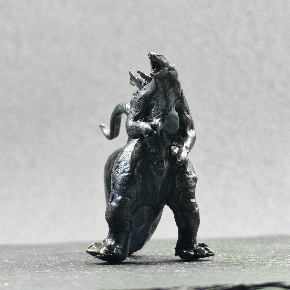 Brass Kaiju Monster Figurine — Spiked Giant Creature Desk Sculpture