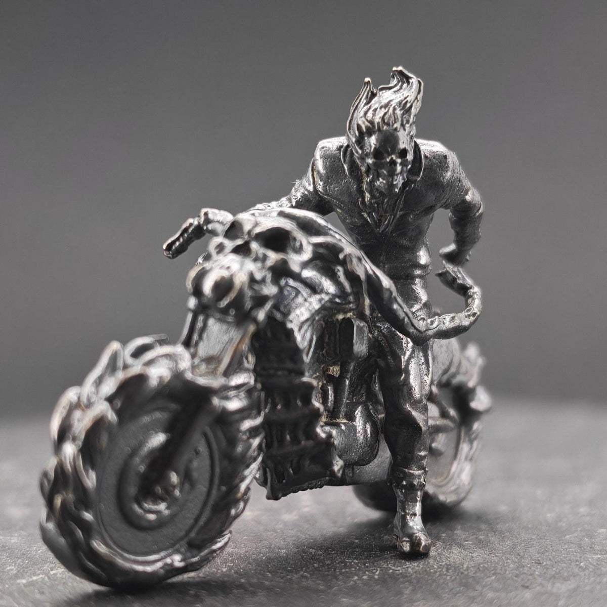 Aged Brass Motorcycle Rider Figurine — Biker Desk Sculpture & Collector Miniature
