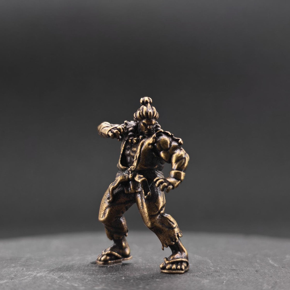 Brass Combat Fighter Miniature — Martial Arts Desk Sculpture & Fantasy Collector Piece