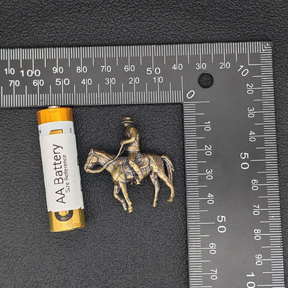 Brass Cowboy on Horseback Figurine — Polished Western Desk Sculpture & Miniature Collector Piece