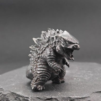 Chubby Brass Kaiju Figurine — Oxidised Black Monster Desk Sculpture & Collector Piece