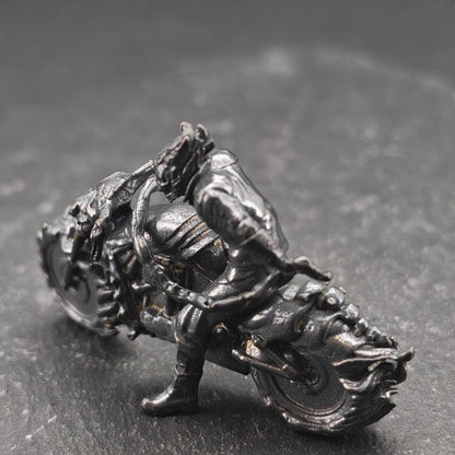 Aged Brass Motorcycle Rider Figurine — Biker Desk Sculpture & Collector Miniature