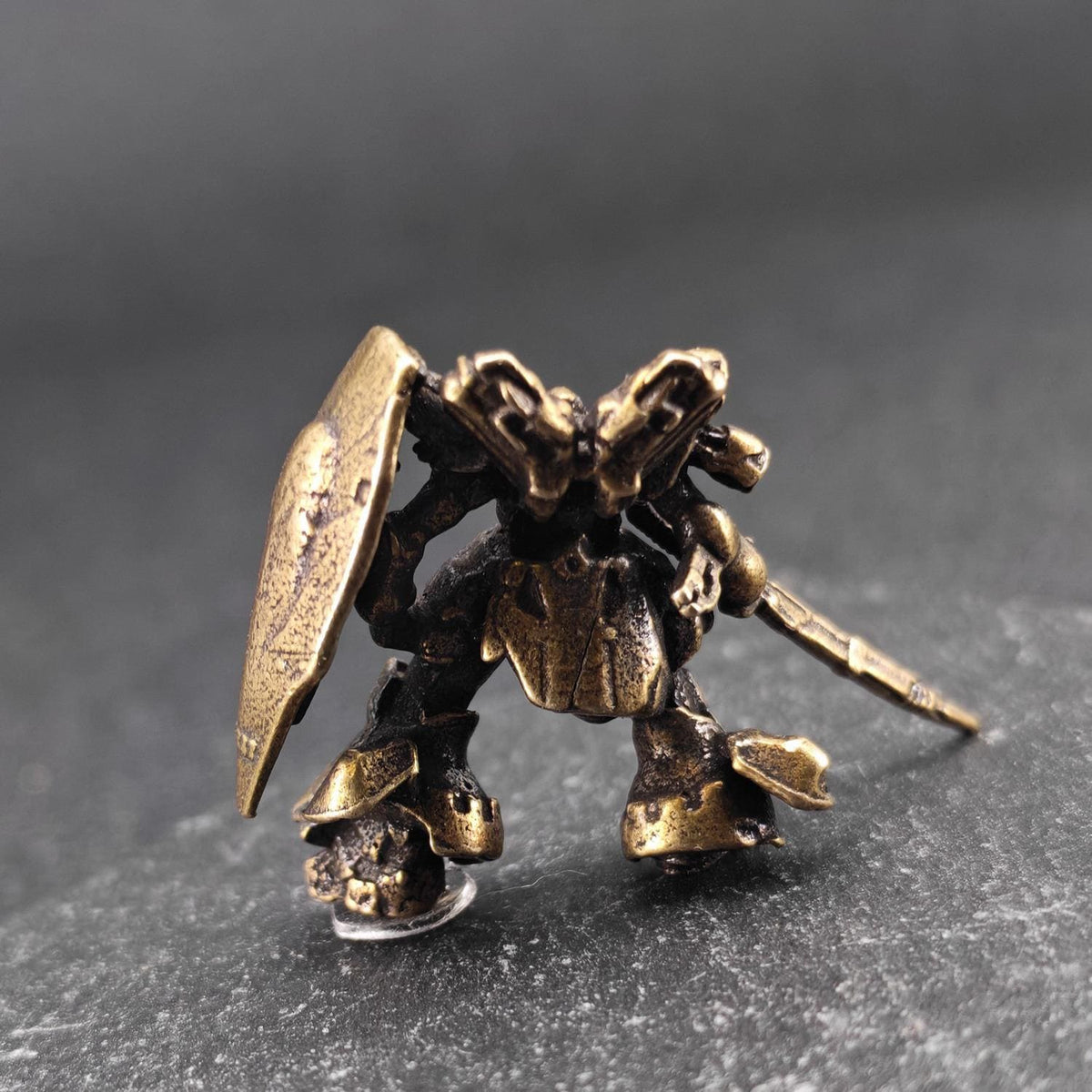 Brass Red Mobile Suit Miniature — Tiny Diorama Figure for Terrarium & Aquascape