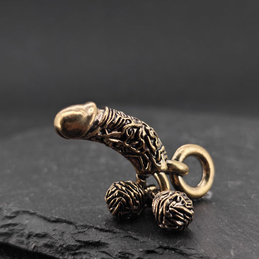 Brass Phallus Pocket Charm | Solid Brass Novelty Keychain | Adult Gag Gift
