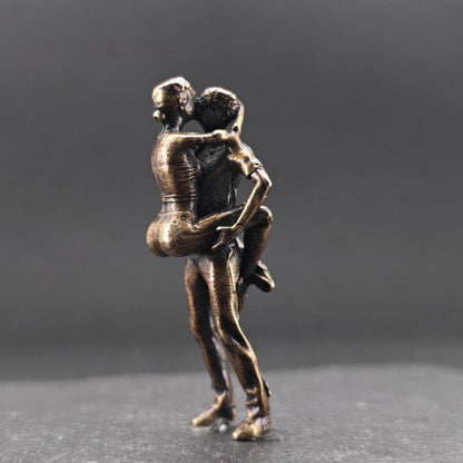 Brass Couple Embrace Figurine — Miniature Romantic Desk Collectible