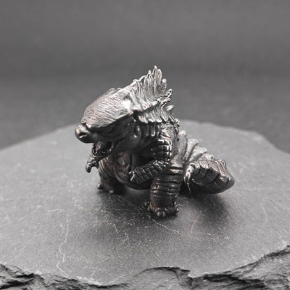 Chubby Brass Kaiju Figurine — Oxidised Black Monster Desk Sculpture & Collector Piece