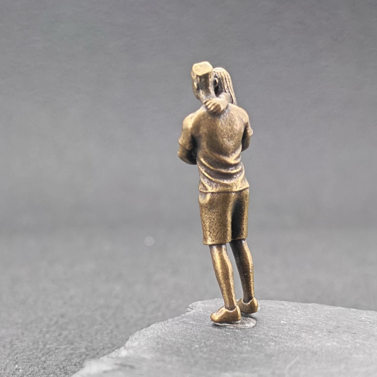 Brass Father & Daughter Figurine – Miniature Family Sculpture Collectible