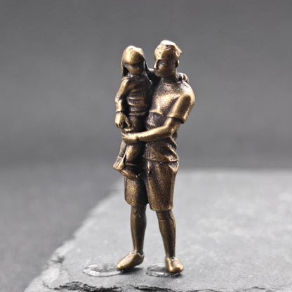 Brass Father & Daughter Figurine – Miniature Family Sculpture Collectible