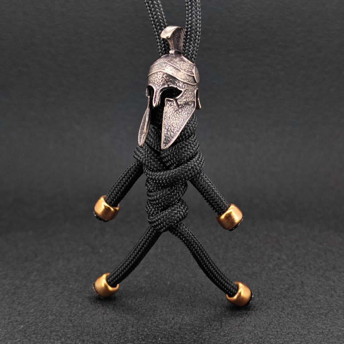 Brass Spartan Helmet Paracord Keychain — EDC Backpack Charm & Car Ornament