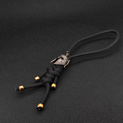 Brass Spartan Helmet Paracord Keychain — EDC Backpack Charm & Car Ornament