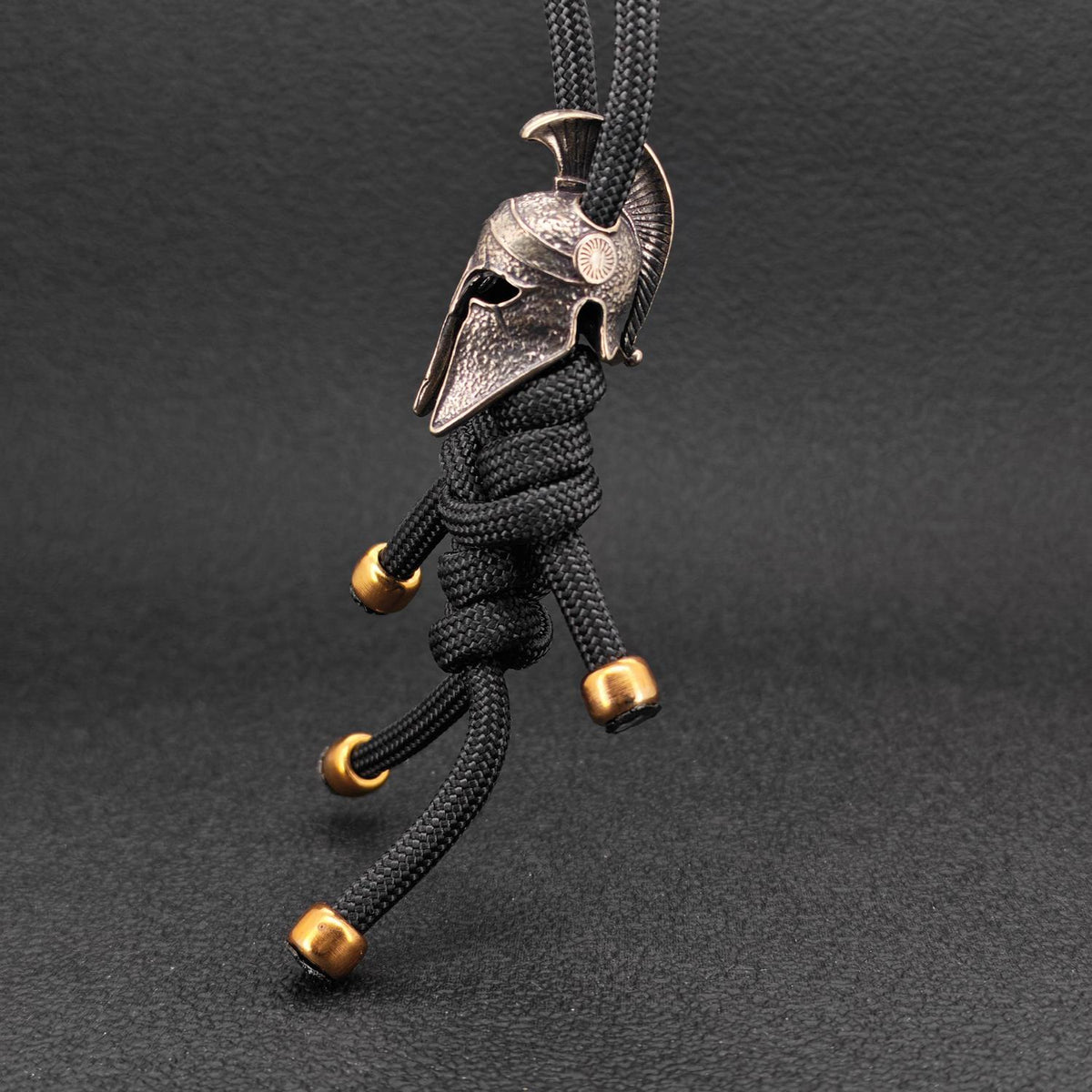 Brass Spartan Helmet Paracord Keychain — EDC Backpack Charm & Car Ornament
