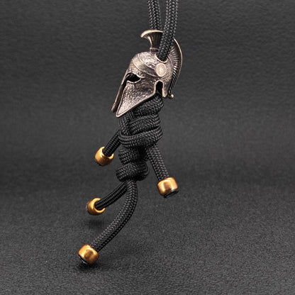 Brass Spartan Helmet Paracord Keychain — EDC Backpack Charm & Car Ornament