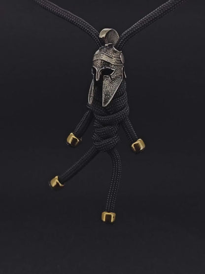 Brass Spartan Helmet Paracord Keychain — EDC Backpack Charm & Car Ornament