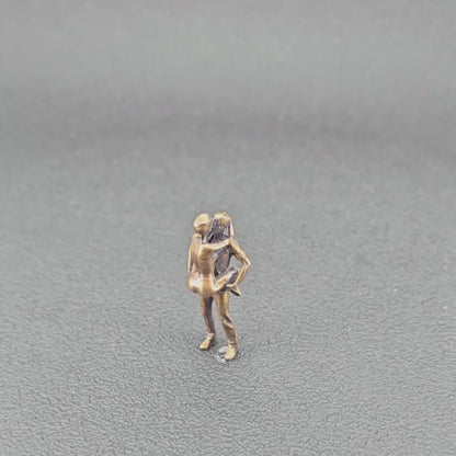 Brass Couple Embrace Figurine — Miniature Romantic Desk Collectible