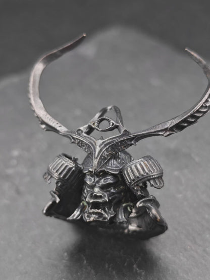 Brass Skull Samurai Helmet Miniature – Dark Warrior Figurine