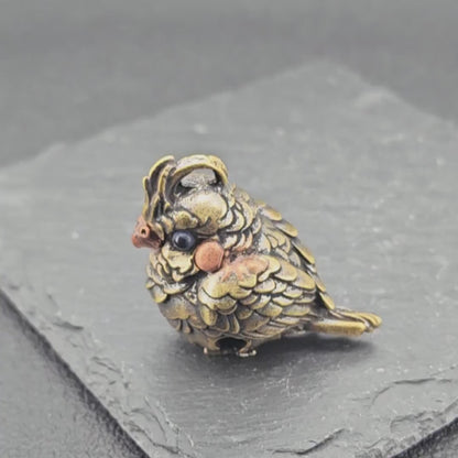 Miniature Brass Parrot Bell Figurine — Bag Charm & Shelf Ornament