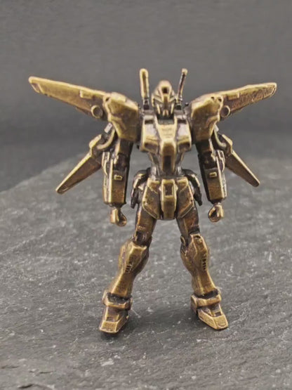 Brass Winged Mobile Suit Micro Figurine — Sci-Fi Mecha Diorama & Terrarium Sculpture